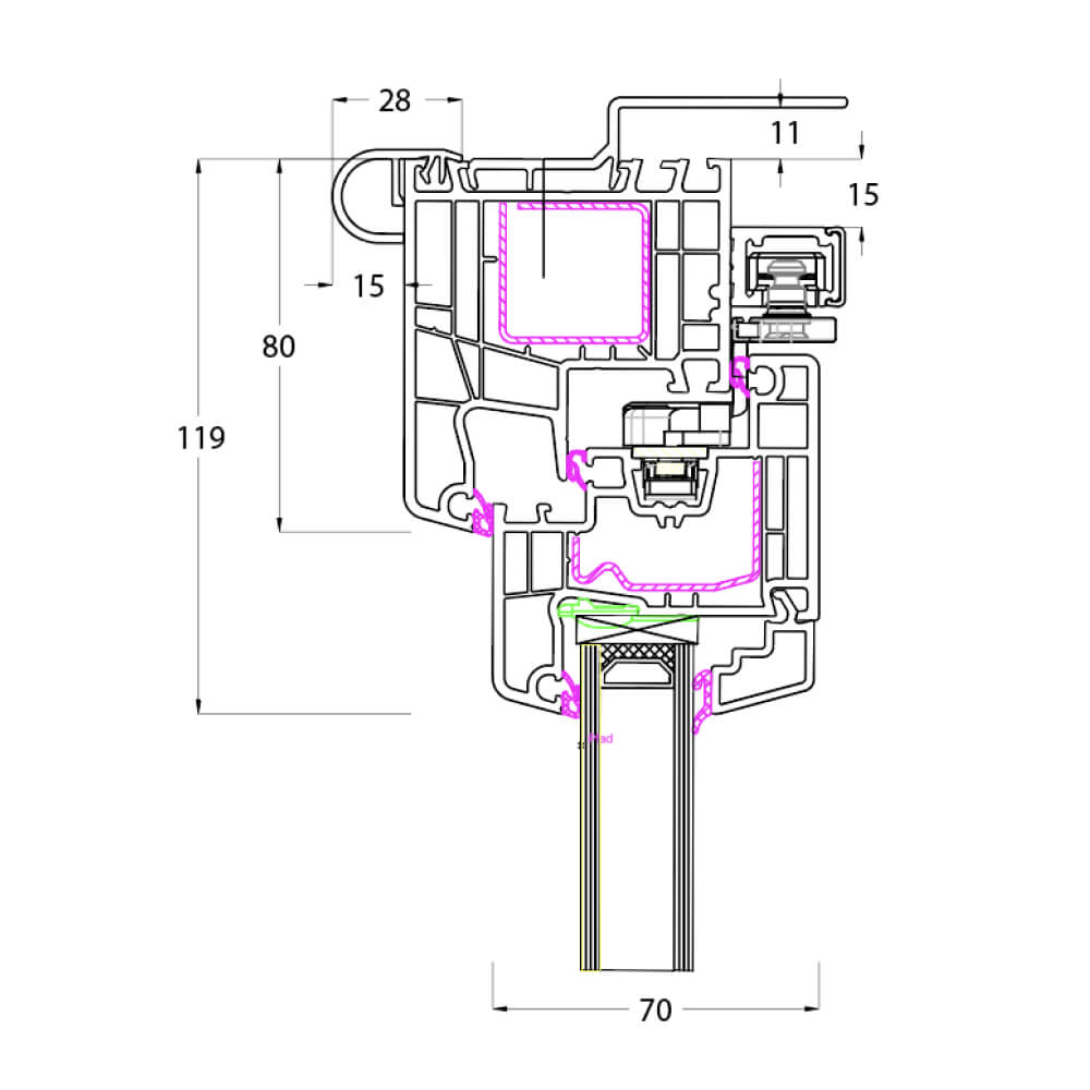 Ideal 4000 - Detail oben Abrollprofil und Rolladendeckelaufnahme Altbau