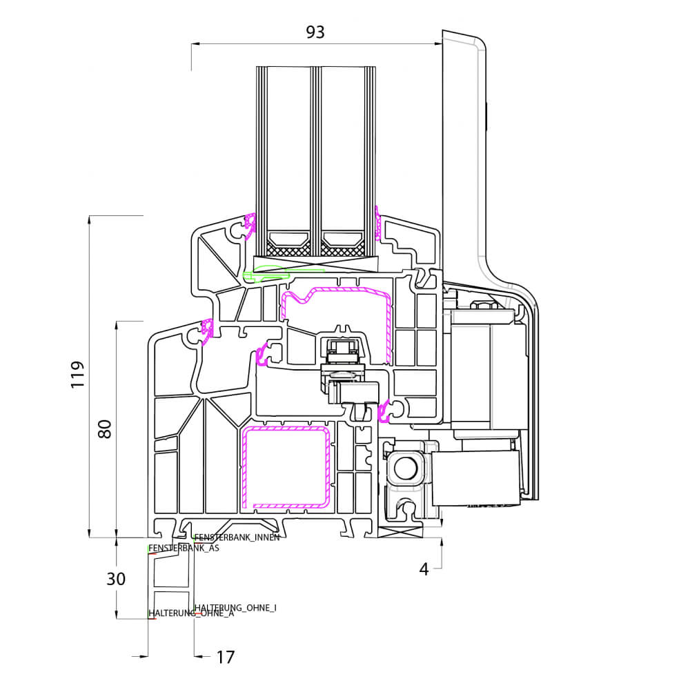 Ideal Design - PSK mit Fensterbankanschlussprofil Altbau 30 mm